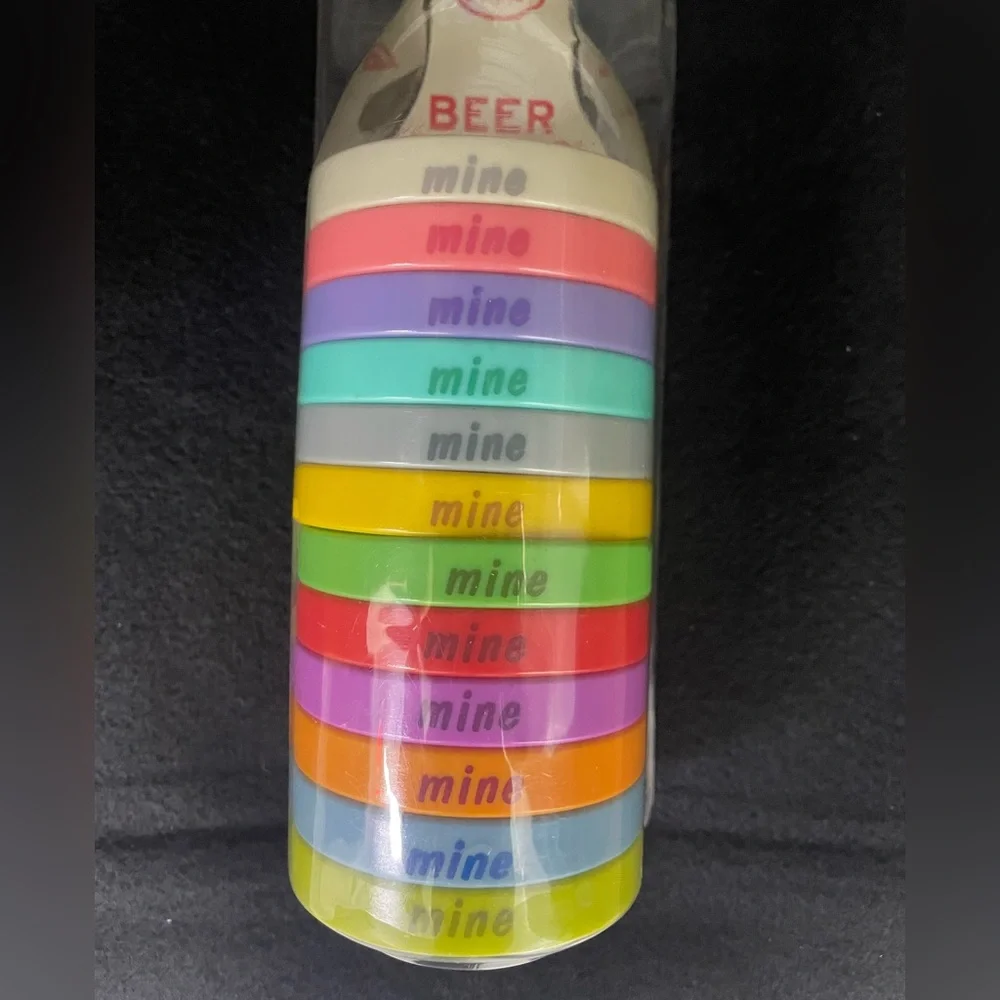 Fred & Friends Beer Bands 12 Multicolor “MINE” Stretch Party Tailgate Wrist Gift